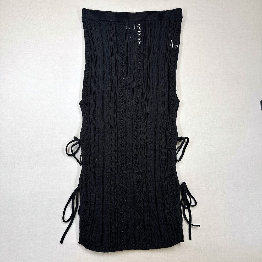 Boho Lovers and Friends Black Cable Knit Lace-Up Maxi Skirt L NWT